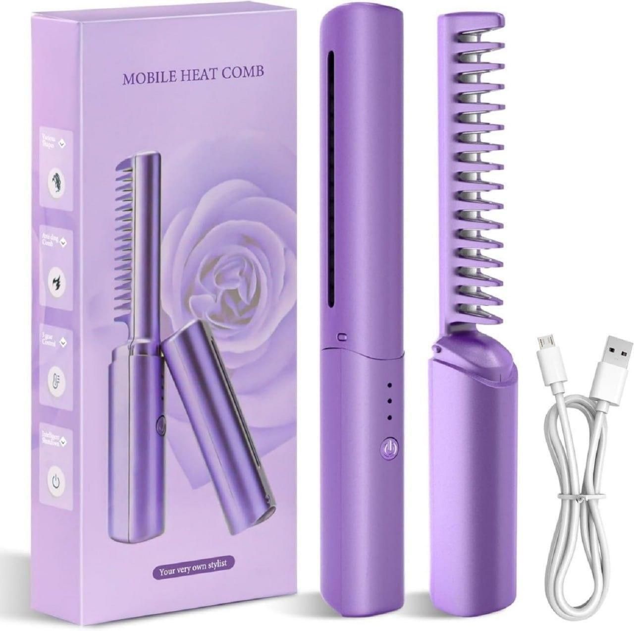 Portable Cordless Mini Hair Straightener – Rechargeable & Adjustable Hot Comb