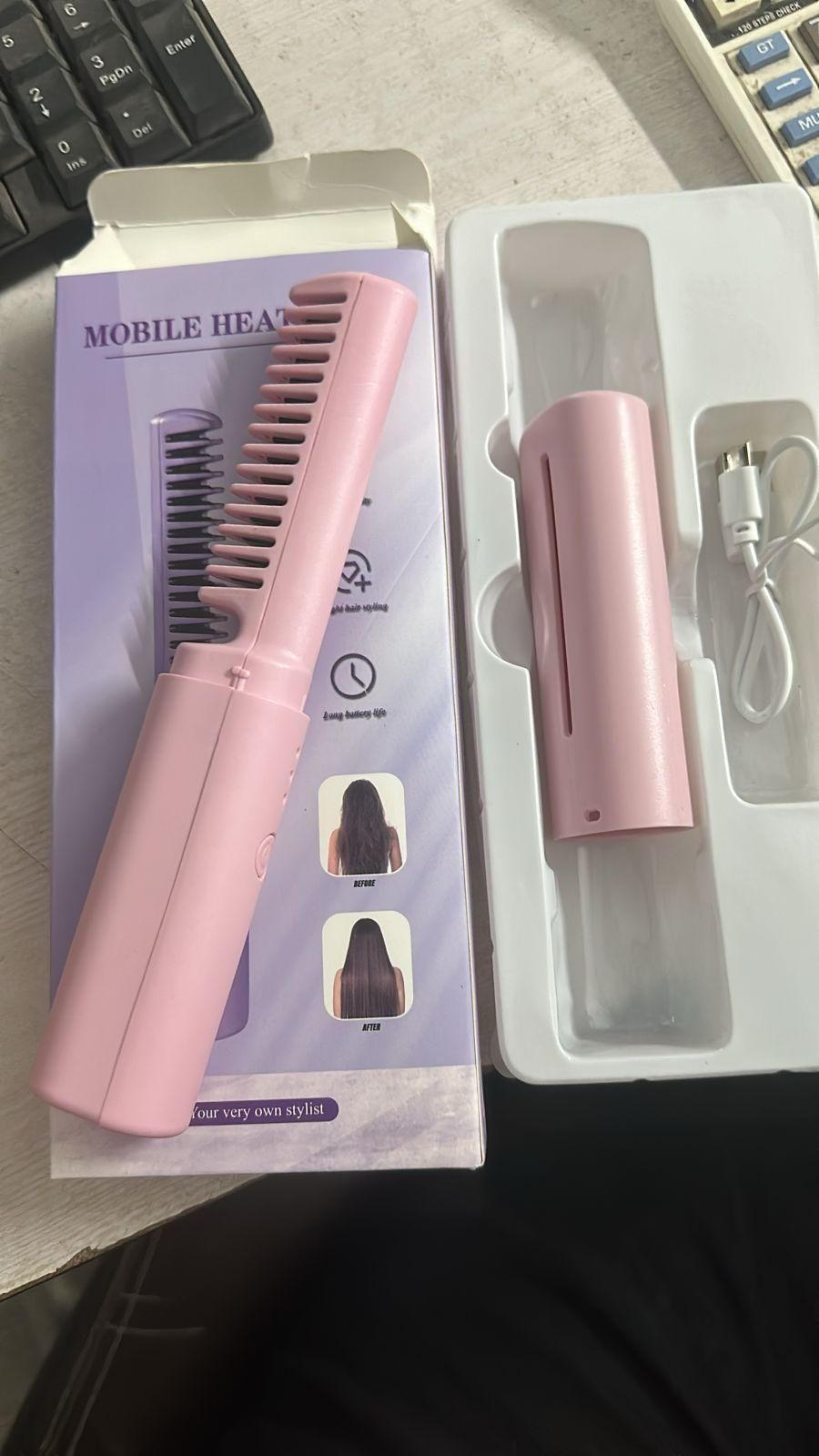 Portable Cordless Mini Hair Straightener – Rechargeable & Adjustable Hot Comb