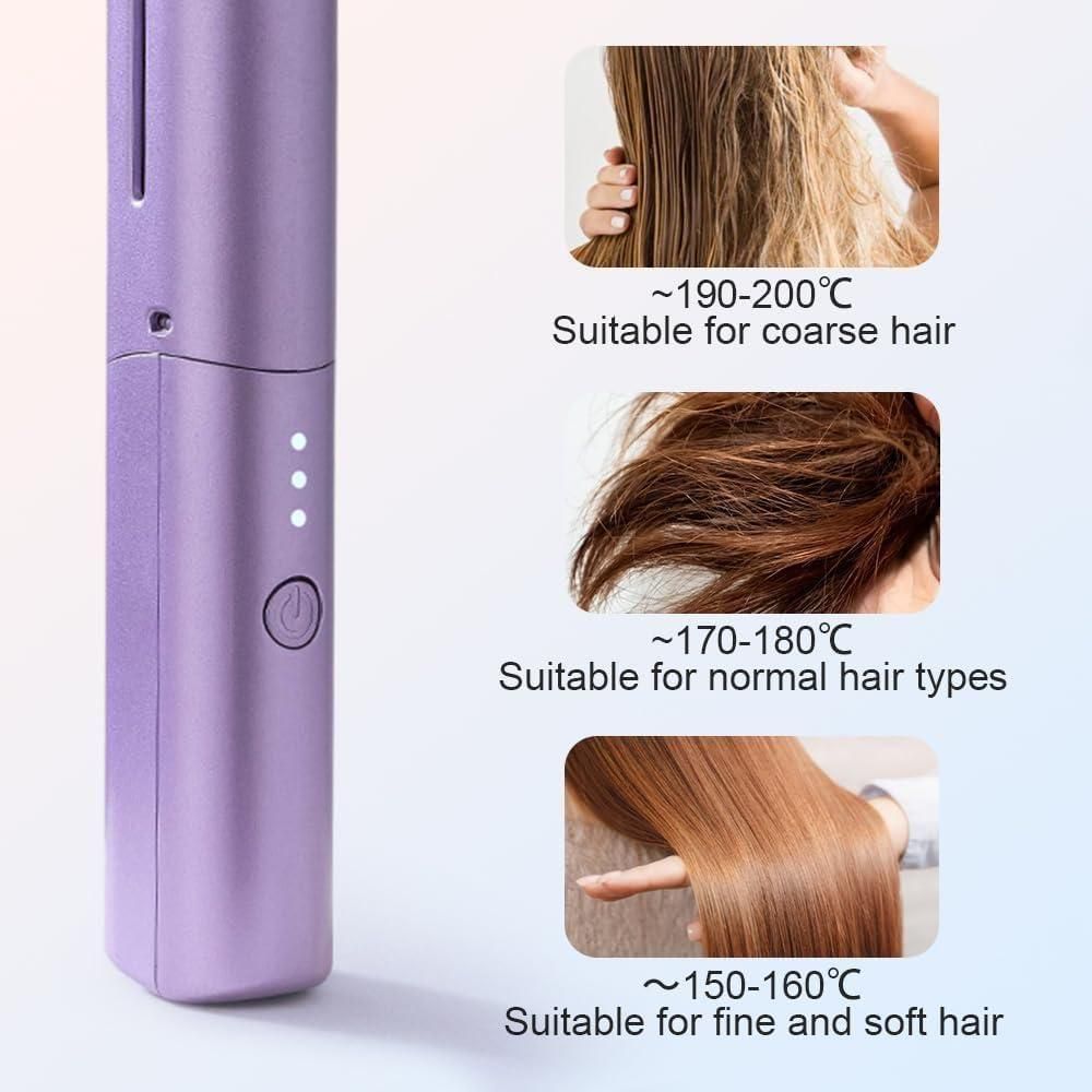 Portable Cordless Mini Hair Straightener – Rechargeable & Adjustable Hot Comb