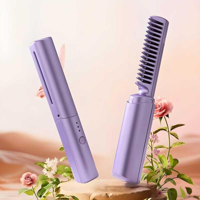 Portable Cordless Mini Hair Straightener – Rechargeable & Adjustable Hot Comb