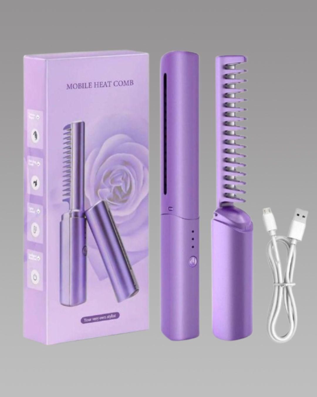 Portable Cordless Mini Hair Straightener – Rechargeable & Adjustable Hot Comb